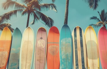 Colorful Surfboards Against Palm Trees