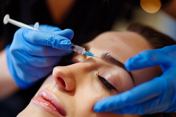 A close-up of a person receiving a botox injection, highlighting the process of facial rejuvenation and wrinkle reduction. 