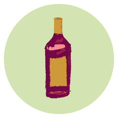 Wine bottle icon in hand-drawn charcoal graphic style in vector. Isolated wine bottle sketch with coal texture for creating of winery logo, badge biodynamic wines or winery promotional materials.