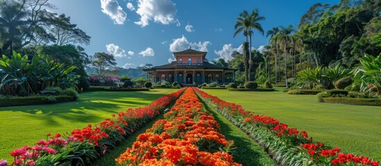 Fototapeta premium Grand Mansion Amidst a Lush Garden