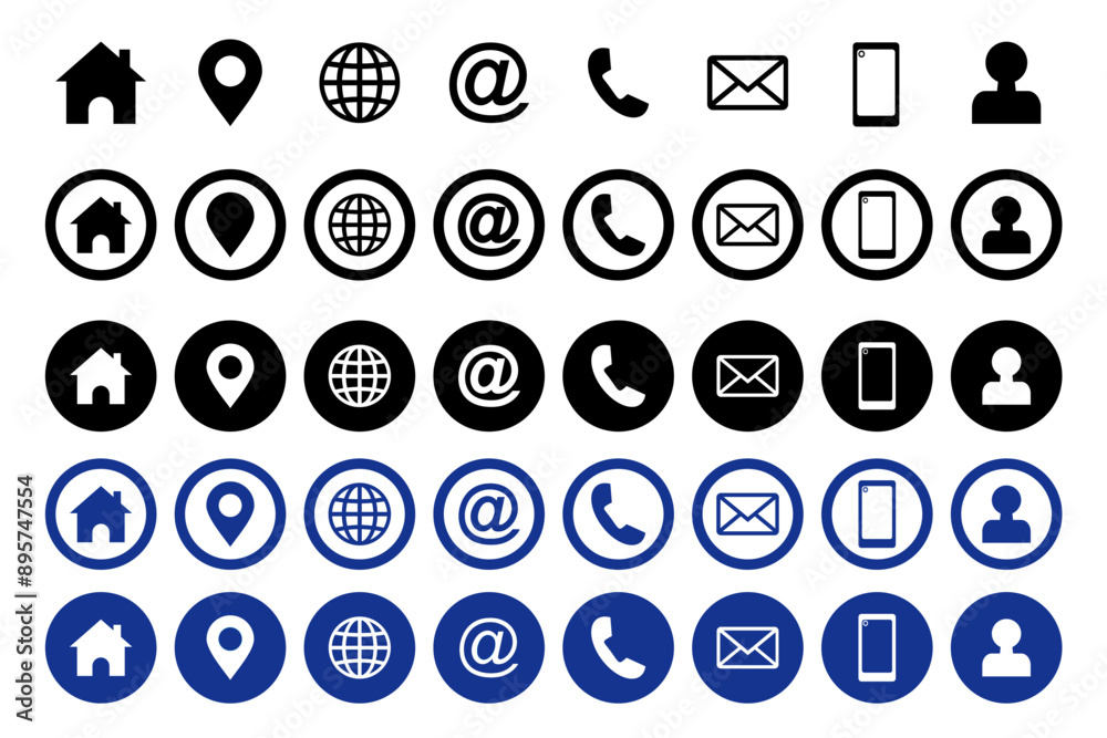 Wall mural web icon set. website set icon vector. for computer and mobile. business card icons. contact us line
