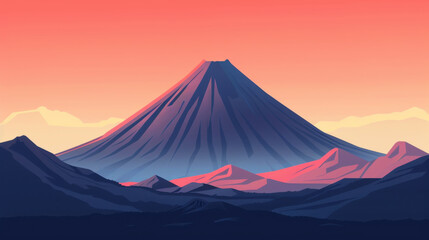 Illustration of a mountain peak at sunset with vibrant colors, showcasing natural beauty and serene landscape scenery.