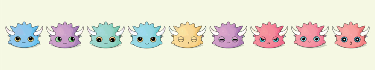 Kawaii monsters emojis set. Еmoticons with different emotions. Cute monsters set. Set of little cute monsters with different emotions.