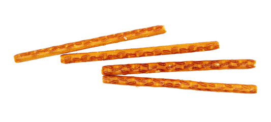 Salty cracker pretzel sticks isolated on white, clipping