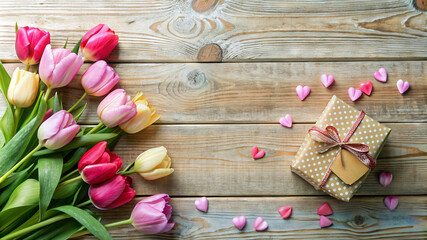 Fototapeta premium Flower background for Mother's day. Birthday or women's day. Relation and motherhood with copy space