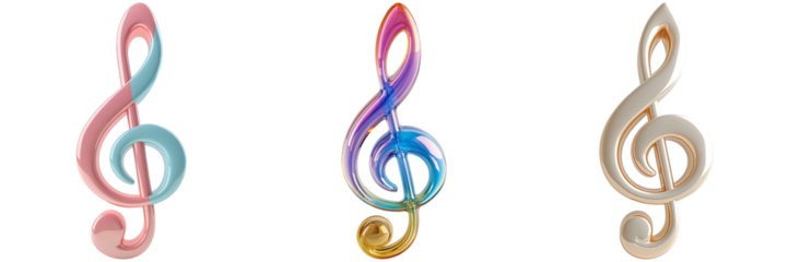 Set of Colorful Treble Clefs Isolated on Transparent Background png