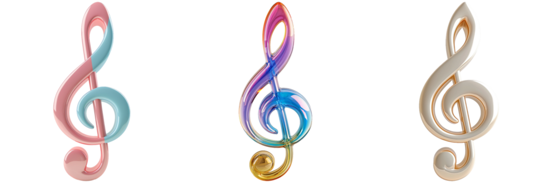 Set of Colorful Treble Clefs Isolated on Transparent Background png - Powered by Adobe