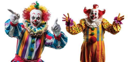 Pack of Happy clowns set on transparent background
