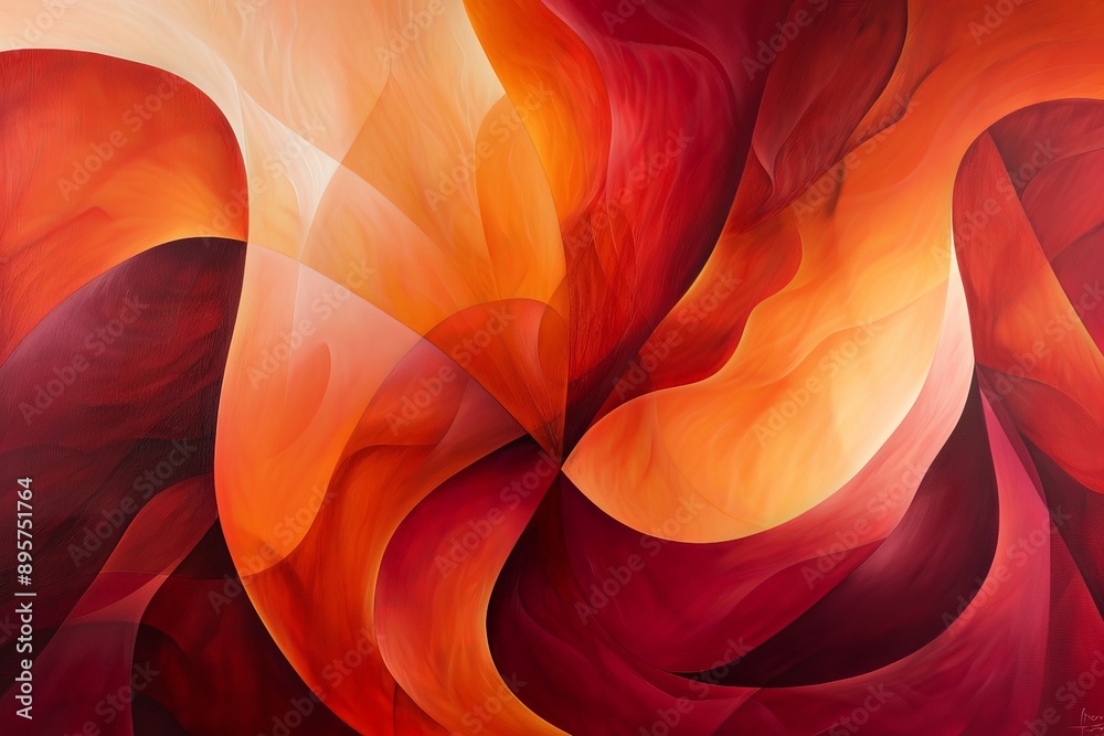 Aufkleber this abstract composition features swirling, warm hues of red, orange, and yellow, creating a flowin