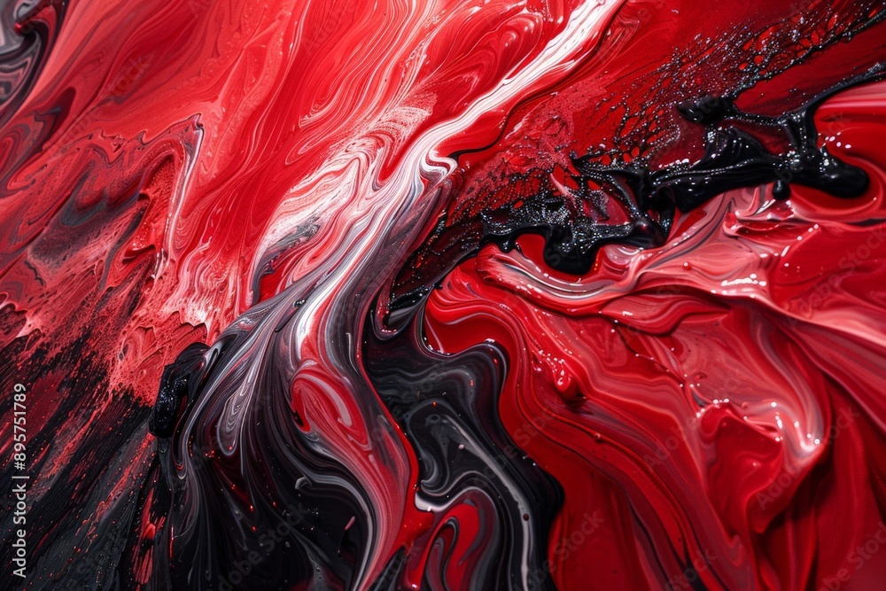 Aufkleber this abstract artwork features fluid red and black swirls, creating a vivid sense of motion and ener