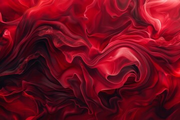 An abstract image featuring swirling red patterns and fluid textures, evoking a sense of movement and depth through various shades of red and intricate details.
