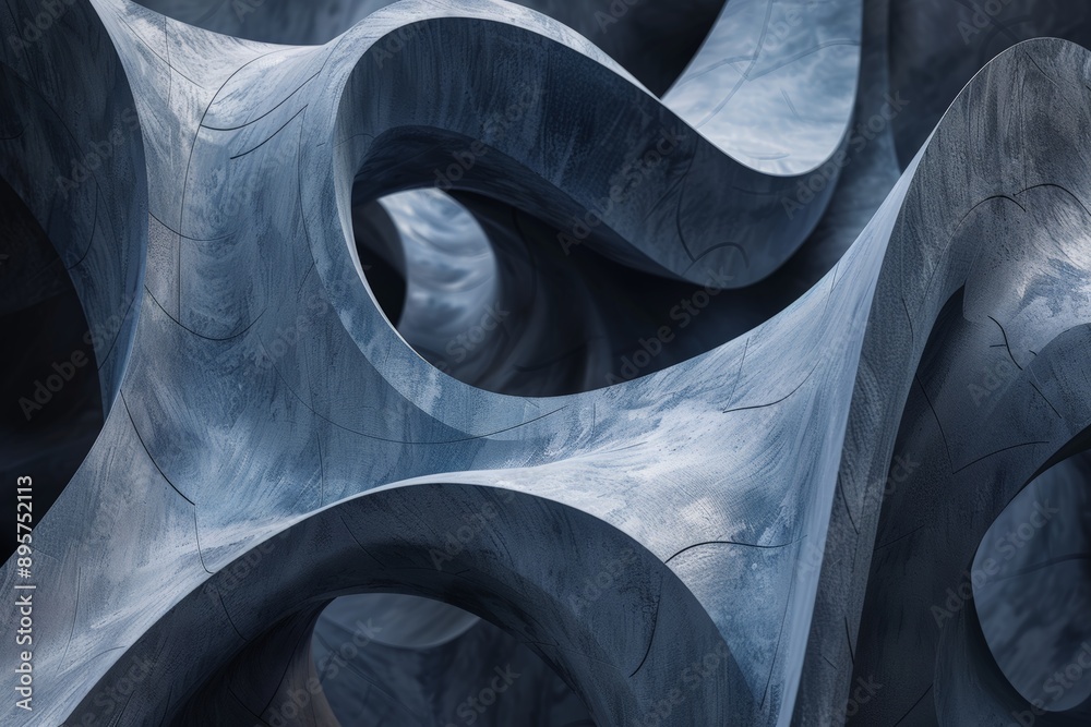 Poster This image features intricate blue abstract forms with elegant curves, creating a sophisticated and modern design that emphasizes fluidity and intricate detailing in a digital art style.