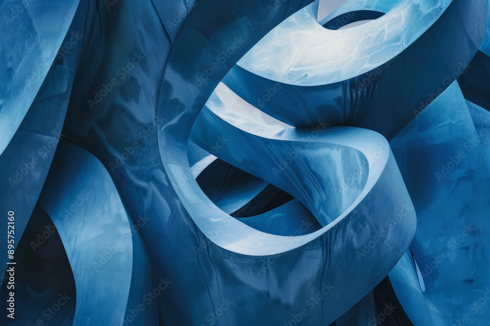 Poster This image showcases complex shapes in shades of blue, intertwined in a flowing movement, creating a dynamic and intricate abstract design that exudes modernity and sophistication.