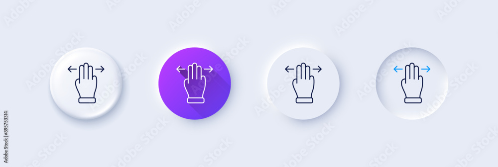 Poster multitasking gesture line icon. neumorphic, purple gradient, 3d pin buttons. slide arrow sign. swipe