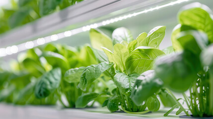 Obraz premium Vertical farming system with LED lighting, agriculture tech, urban agriculture innovation