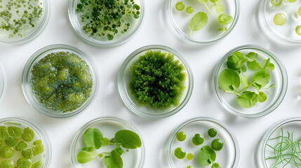 Obraz premium Petri dishes filled with diverse algae strains, food biotech, alternative food sources