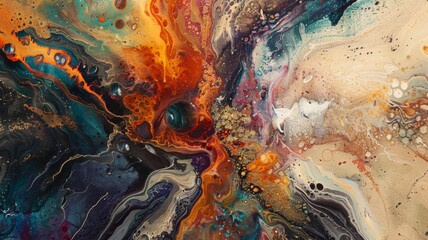 Abstract Expressionist Painting with Vivid Swirls of Color and Dynamic Patterns