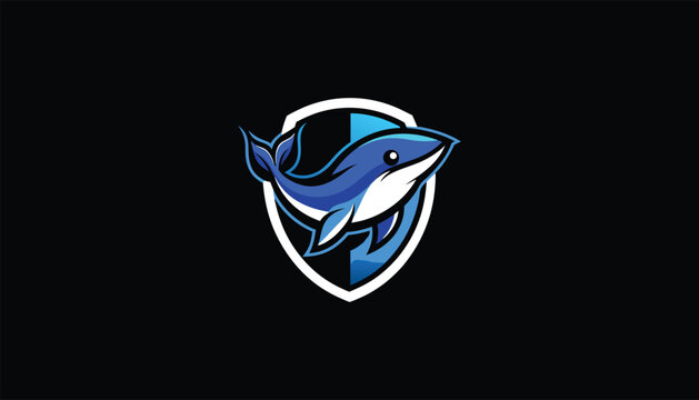 recommend clip art: shiled with Dolphin logo design, line art design, vector 