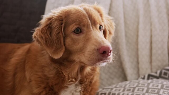 Portrait Of Adorable toller Retriever Dog At Home