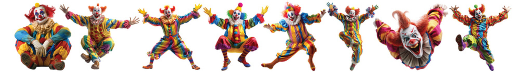 Pack of Happy clowns set on transparent background