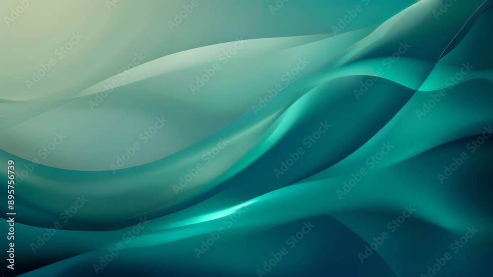 Poster abstract flowing waves of deep teal and green hues creating a smooth and serene background. ideal fo