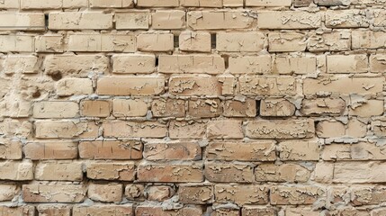 Fototapeta premium Panoramic beige brick wall background or texture