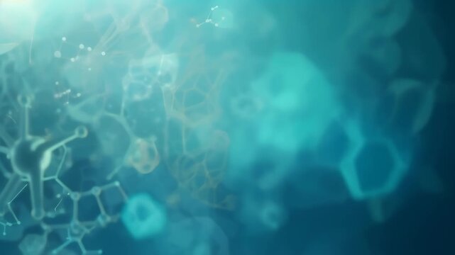 Abstract molecular structures with hexagonal shapes on a blue background. Ideal for medicine, biotechnology, and scientific research themes 