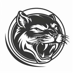 Obraz premium Dynamic black and white panther logo illustration showcasing fierce and powerful animal in circular design.
