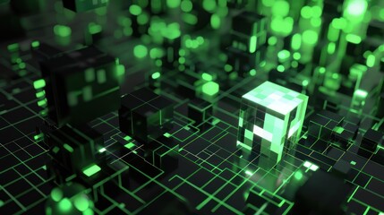 Glowing Cube in a Digital Landscape