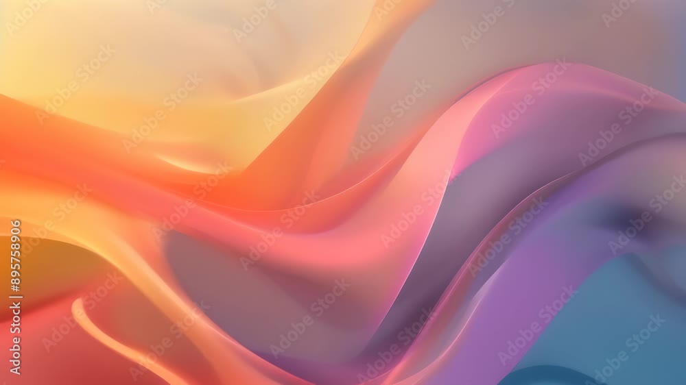 Poster Abstract flowing waves of soft pastel colors creating a smooth and serene background. Ideal for themes of tranquility, elegance, and fluidity 
