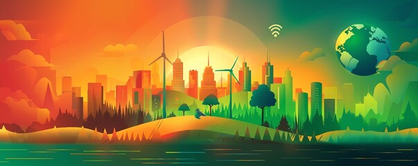Climate policy, governments addressing global warming, flat design illustration