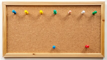 Horizontal empty corkboard with evenly spaced push pins and neatly aligned rows awaiting creative project organization and note placement.