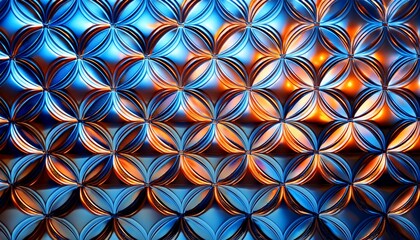 Obraz premium Abstrakcyjne czarne tło z podświetlonymi, okrągłymi kształtami geometrycznymi. Regularny wzór, tapeta