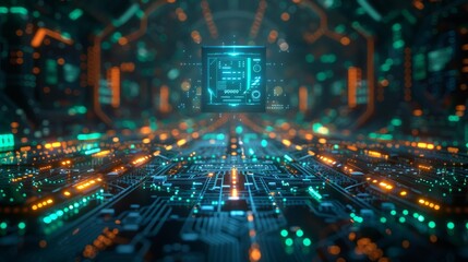 Obraz premium Futuristic digital circuit board - generative ai