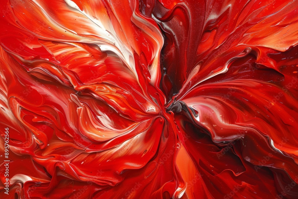 Leinwandbilder An expressive abstract artwork featuring vivid red and white colors flowing and mixing together, creating a sense of energy and movement, ideal for dynamic spaces.