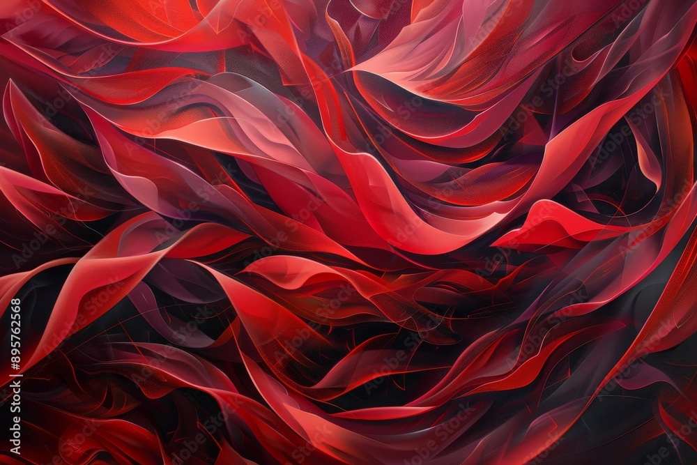 Aufkleber a dynamic abstract design featuring waves and folds of red flowing lines, evoking energy and movemen