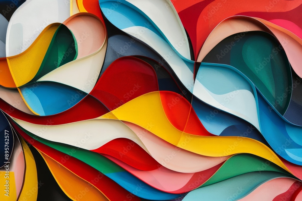 Poster A colorful abstract piece featuring waves of various hues and shapes, creating a sense of diversity and harmony, perfect for adding a pop of color to any space.