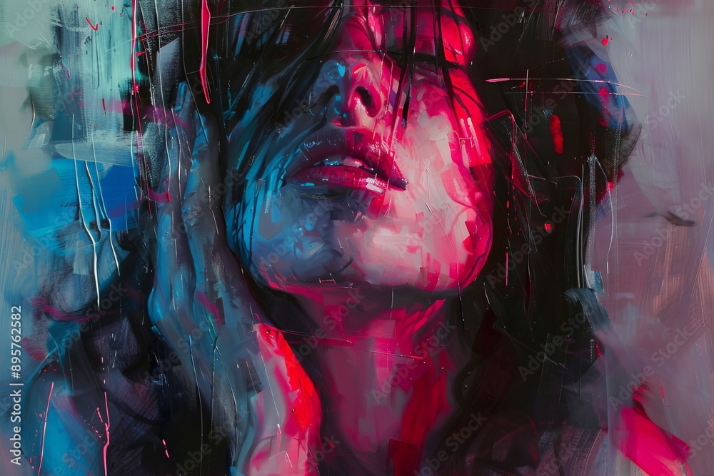 Poster this image depicts a chaotic abstract composition filled with dynamic brush strokes and vibrant colo