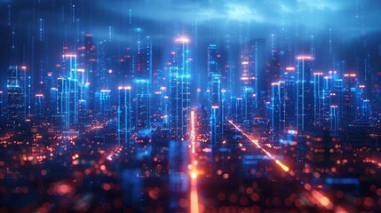 Fototapeta premium Futuristic cityscape at night - generative ai