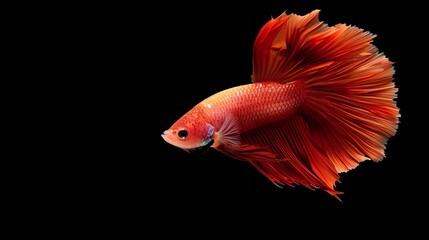 Fototapeta premium Movement of a Betta fish (Siamese fighting fish, Betta splendens) isolated on a black background, capturing its flowing fins and dynamic swimming motion.