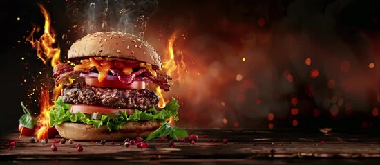 Prime beef burger sandwich in a food commercial banner.