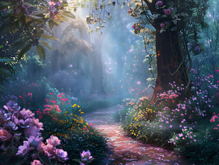 Enchanted forest with background illustration