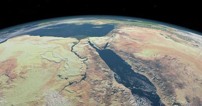 Nile River and Red Sea in earth planet