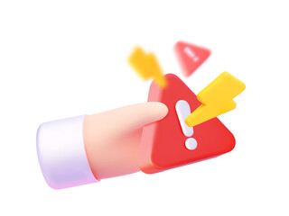 3D hand holding a warning, danger, or immediate response symbol. 