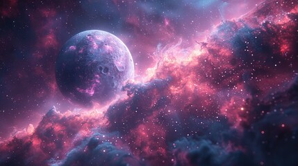 Naklejka premium Mysterious Black Light Planet in a Dazzling Galaxy
