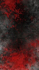 A dark textured background with red and black splashes