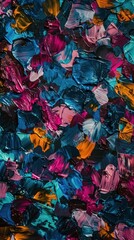 Close-up of an abstract oil painting with vibrant colors
