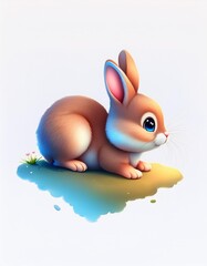 3d cartoon of easter bunny isolated white background,watercolor of cute rabbit.