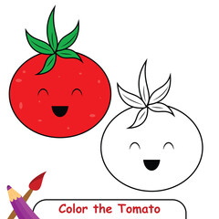 Color the Tomato Vegetable drawing illustration. coloring book for kids. Tomato Vegetable coloring page colored illustration