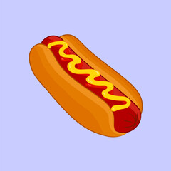 Hotdog illustration with a milky-purple background.